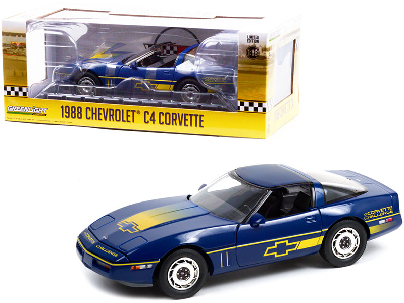 1988 Chevrolet Corvette C4 Dark Blue With Yellow Stripes ''Corvette Challenge Race Car'' 1/18 Diecast Model Car By Greenlight