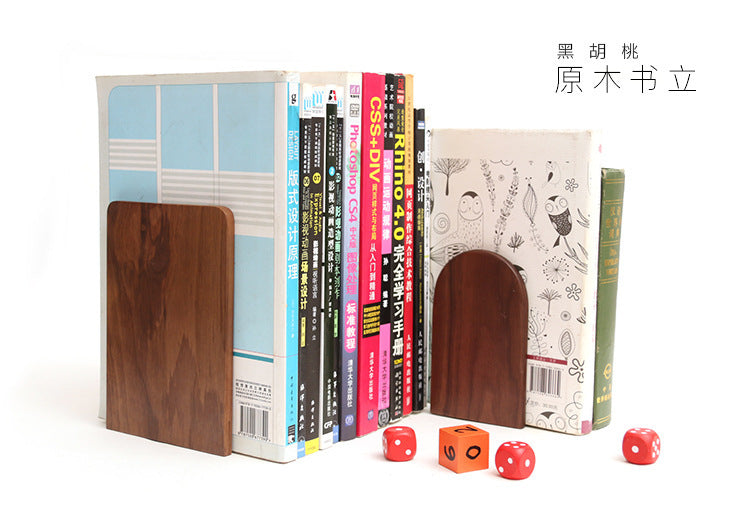 Japanese Style Simple Wooden Book Stand Creative Black Walnut Wood Thickened Bookshelf Bookend Student's Solid Wood Bookend Logo