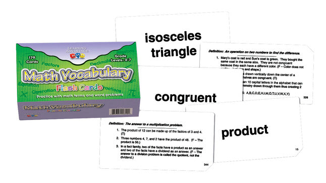 Learning Advantage Math Vocabulary Flash Cards, Set Of 179