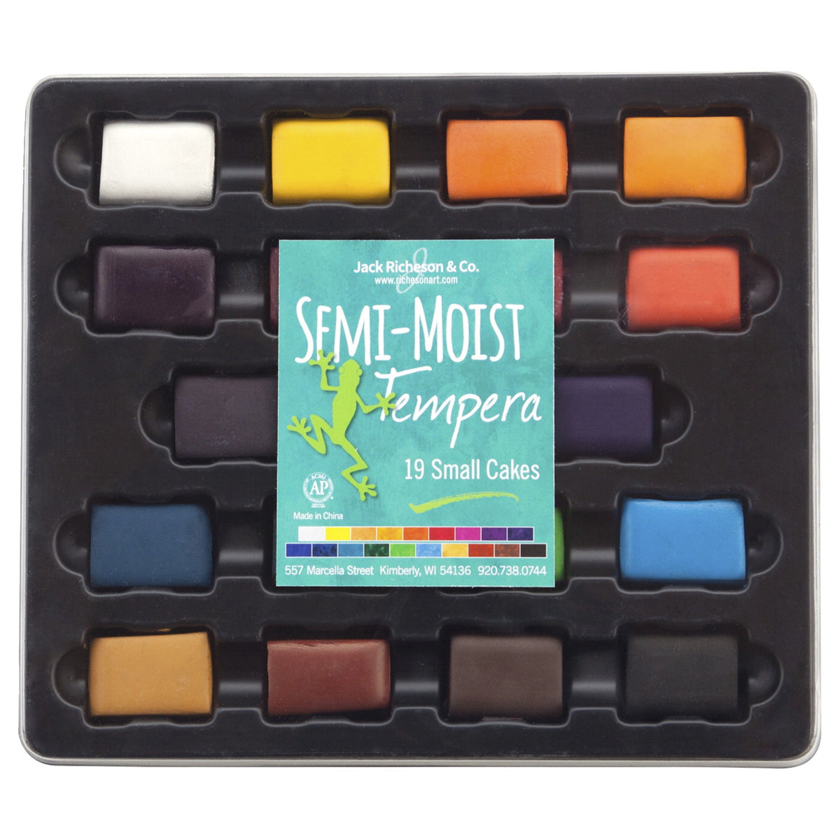 Jack Richeson SemiMoist Tempera Cakes With Tray, Assorted Colors, Set of 19