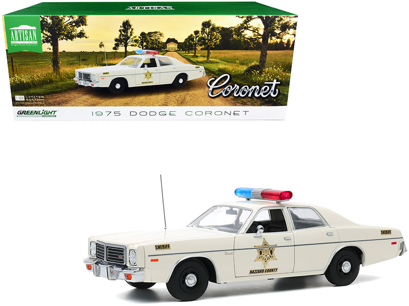 1975 Dodge Coronet Cream ''Hazzard County Sheriff'' 1/18 Diecast Model Car By Greenlight