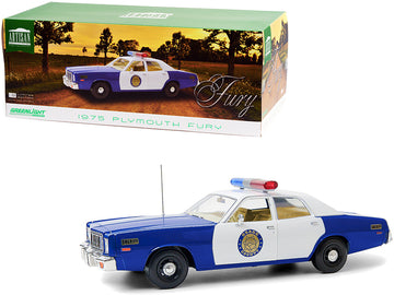 1975 Plymouth Fury ''Osage County Sheriff'' Blue And White 1/18 Diecast Model Car By Greenlight