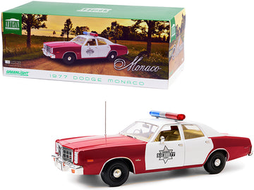 1977 Dodge Monaco ''Finchburg County Sheriff'' Burgundy And White 1/18 Diecast Model Car By Greenlight