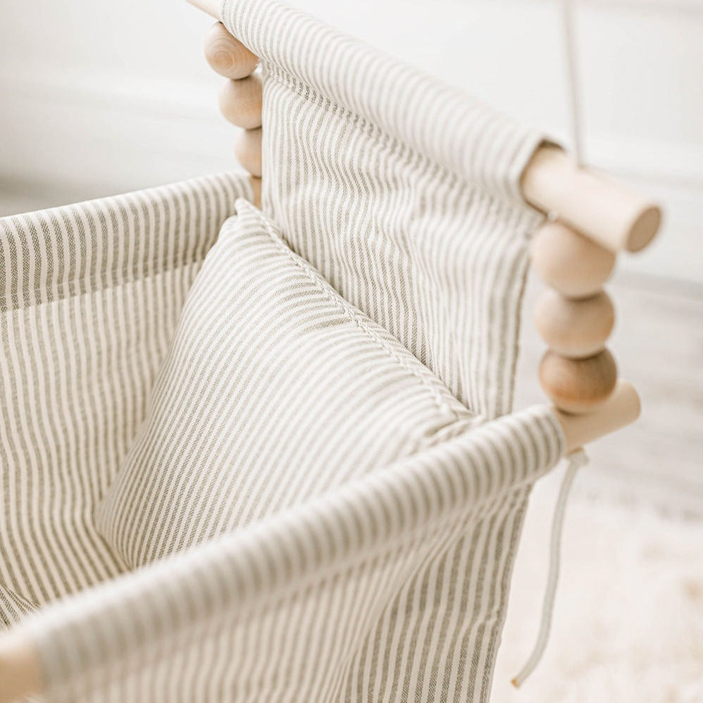 Indoor High Back Cotton Baby & Toddler Swing-Greige/Vanilla Stripe