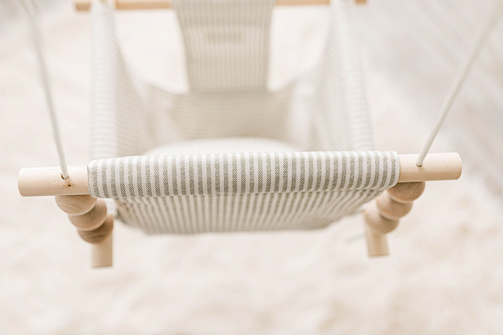 Indoor High Back Cotton Baby & Toddler Swing-Greige/Vanilla Stripe