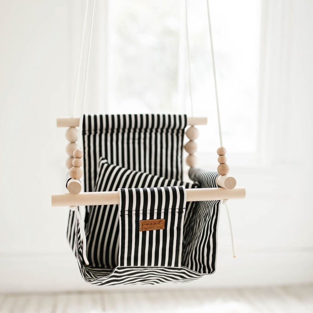 Indoor High Back Baby & Toddler Swing-Classic Black White Stripe