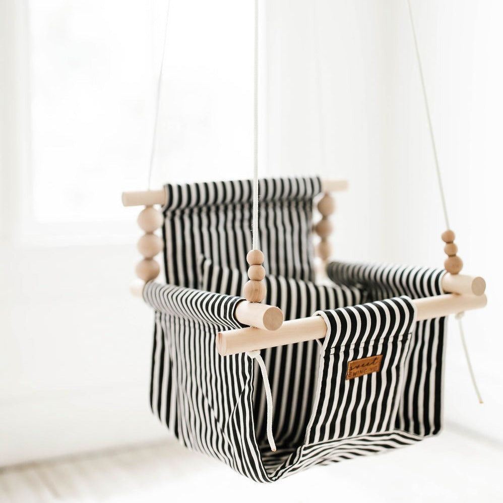 Indoor High Back Baby & Toddler Swing-Classic Black White Stripe