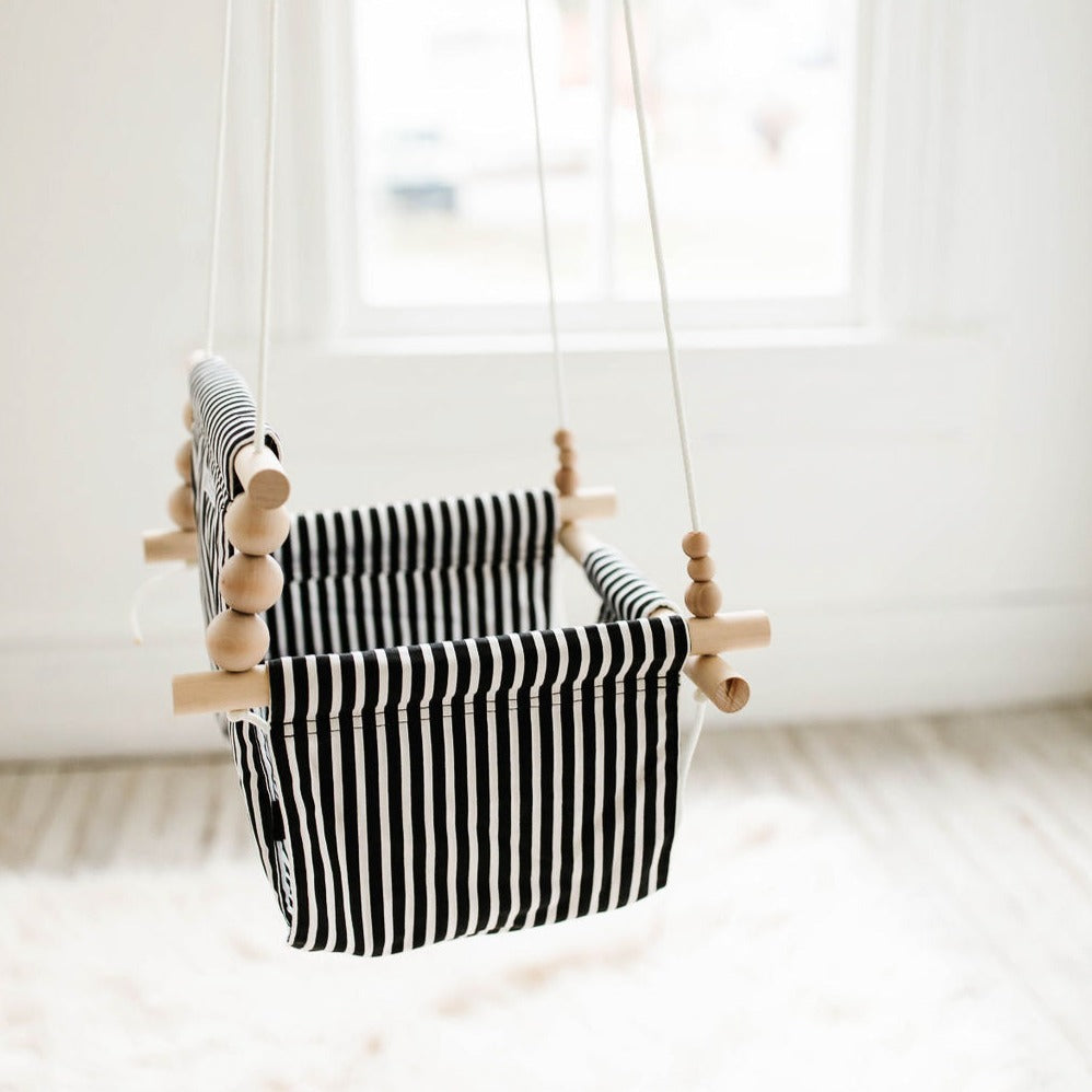 Indoor High Back Baby & Toddler Swing-Classic Black White Stripe