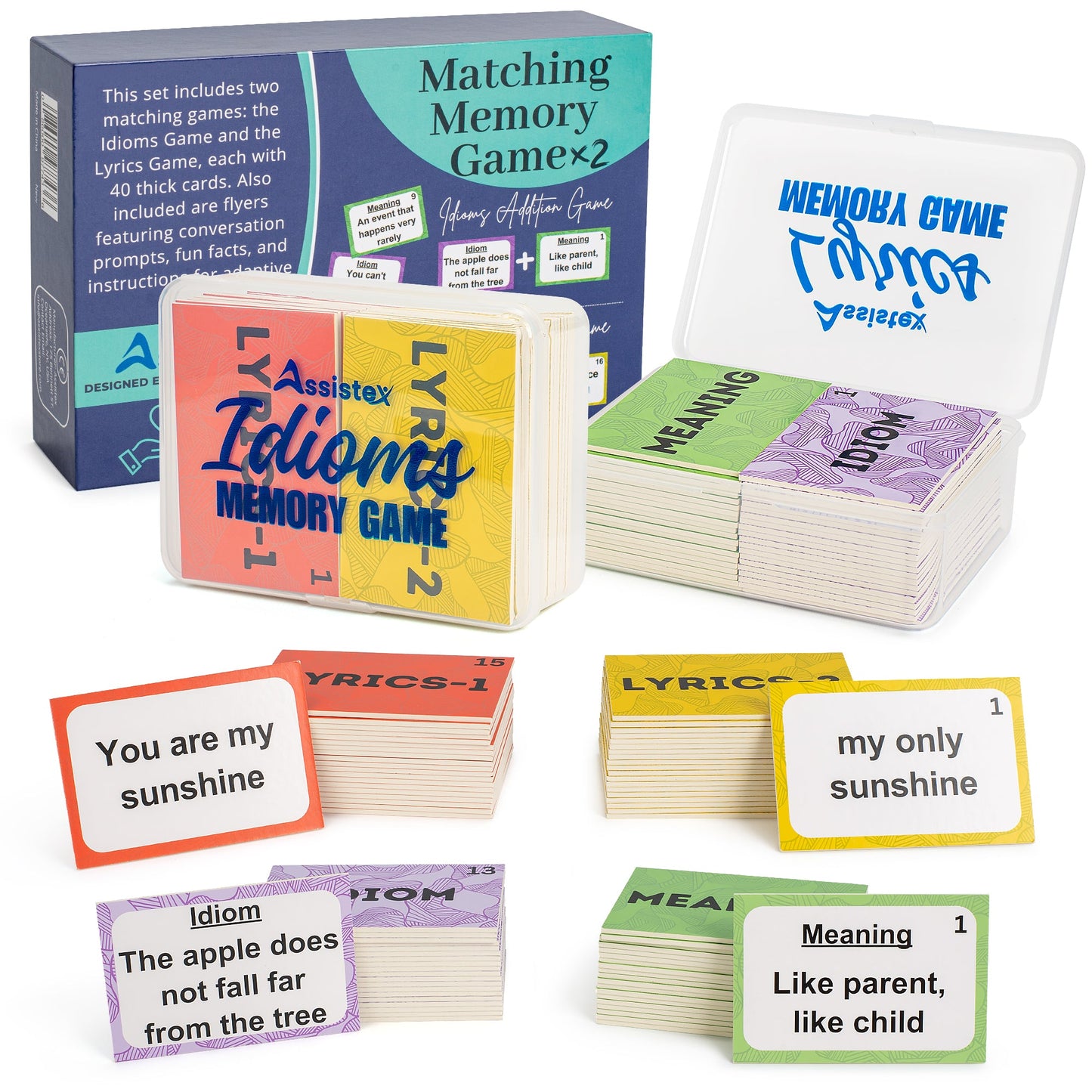 Assistex 2 in 1 Matching Card Memory Games for Seniors –  Lyric and Idiom Matching Card Games for memory loss Dementia Activities for Seniors – Alzheimer's Activities