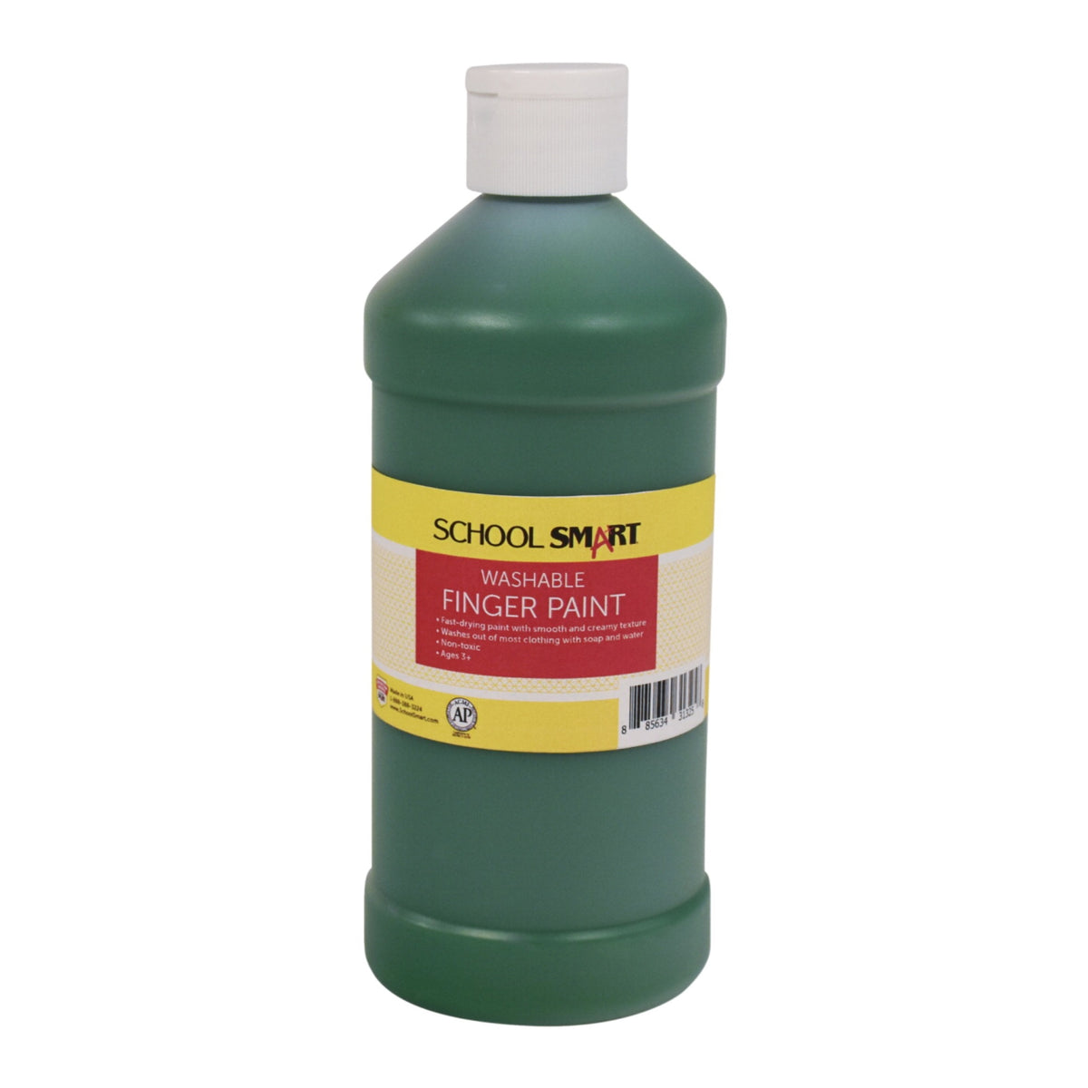 School Smart Washable Finger Paint, Green, 1 Pint