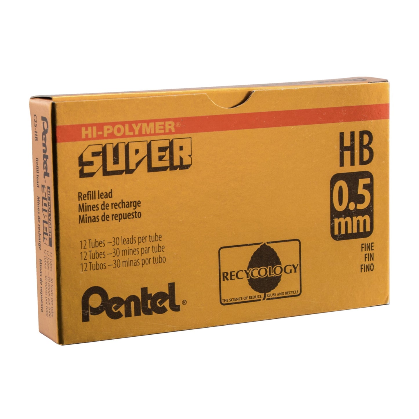 Pentel Super Hi-Polymer Lead Refill, 0.5 Mm Fine Hb, Pack Of 12 Tubes