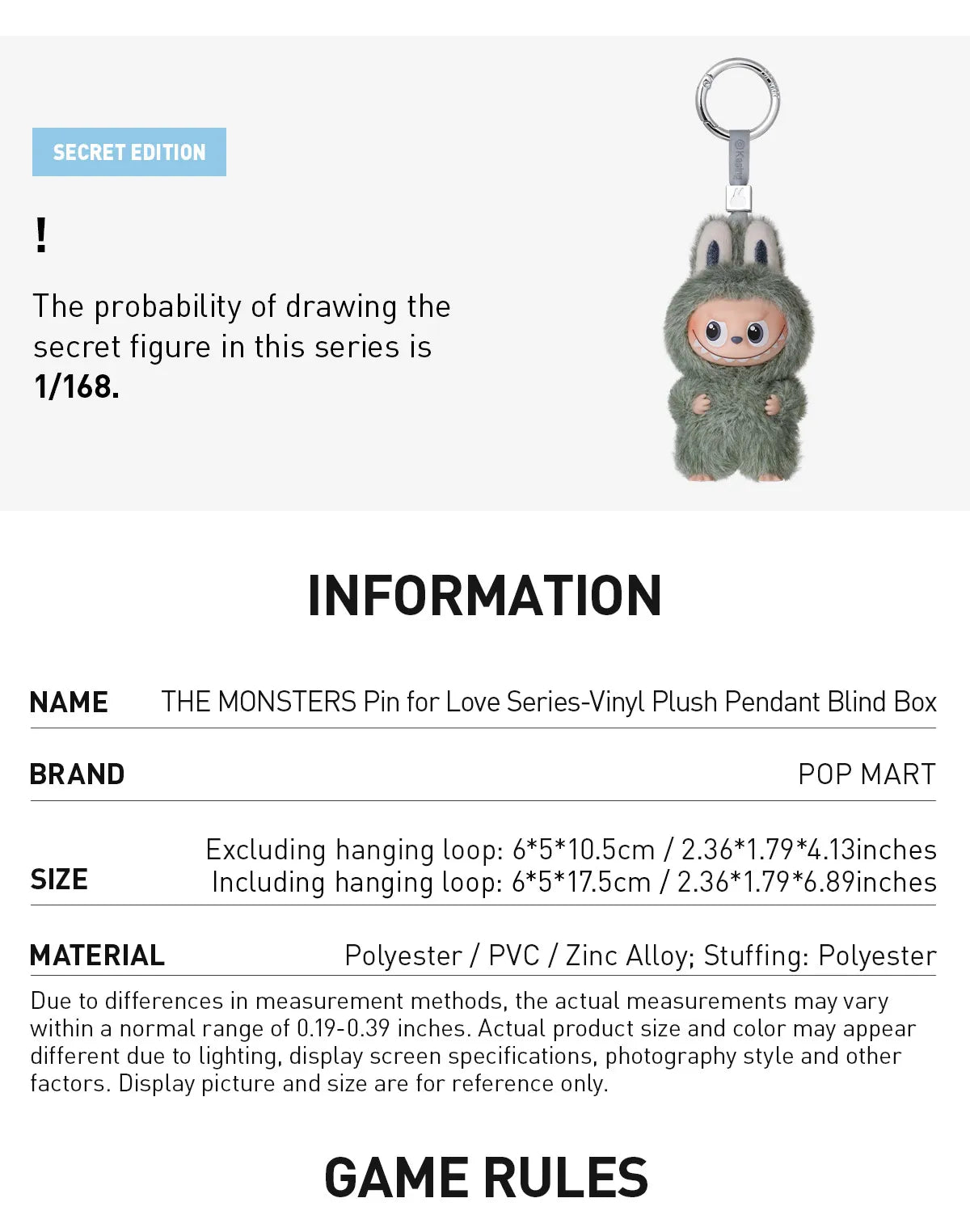 Pop Mart Labubu Pin for Love Series Blind Box (N-Z) Blue