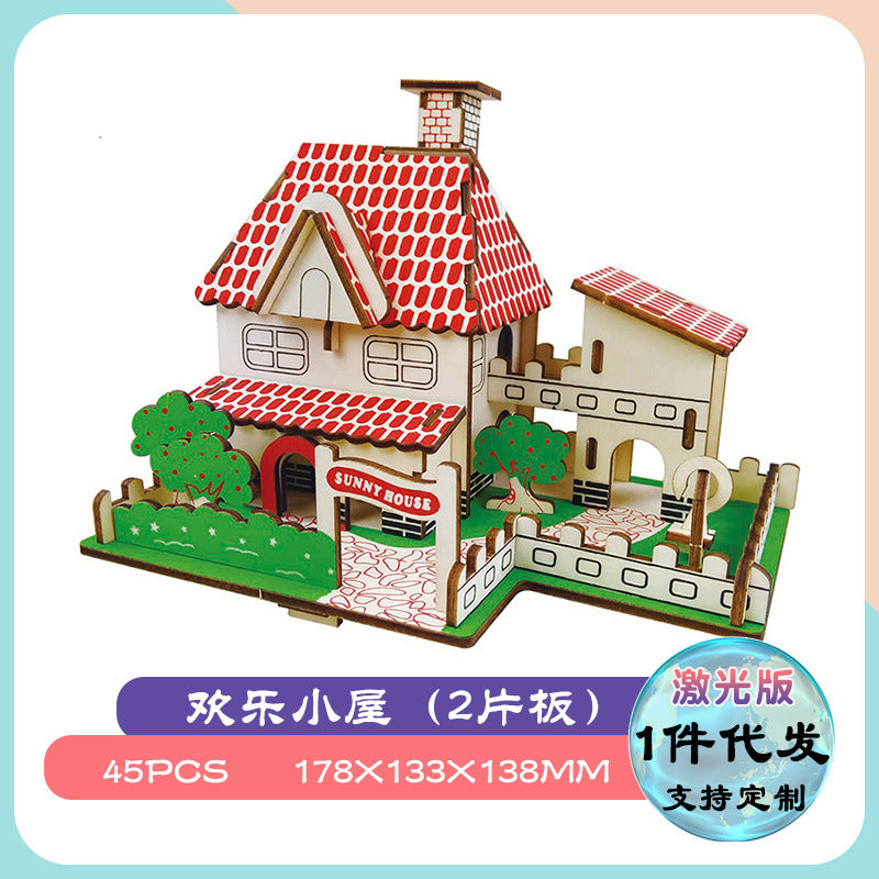 diy hut assembled small house model children's puzzle handmade three-dimensional jigsaw puzzle stall children's toys