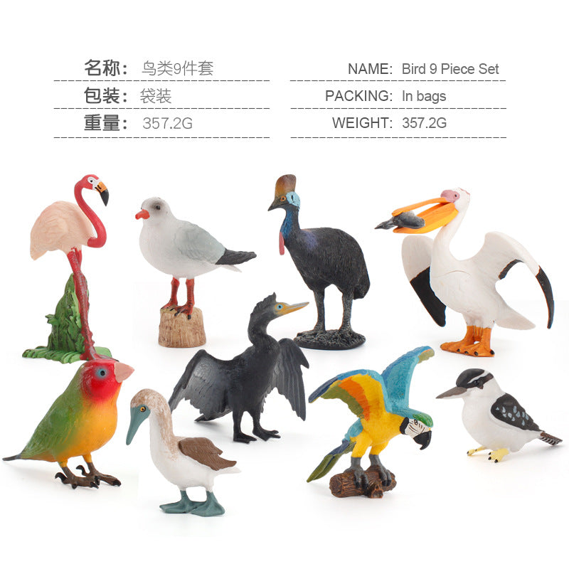 Simulated Real Wild Animal Bird Model, Diamond Parrot, Flamingo, Bird, Bird, 9-Piece Figure Set