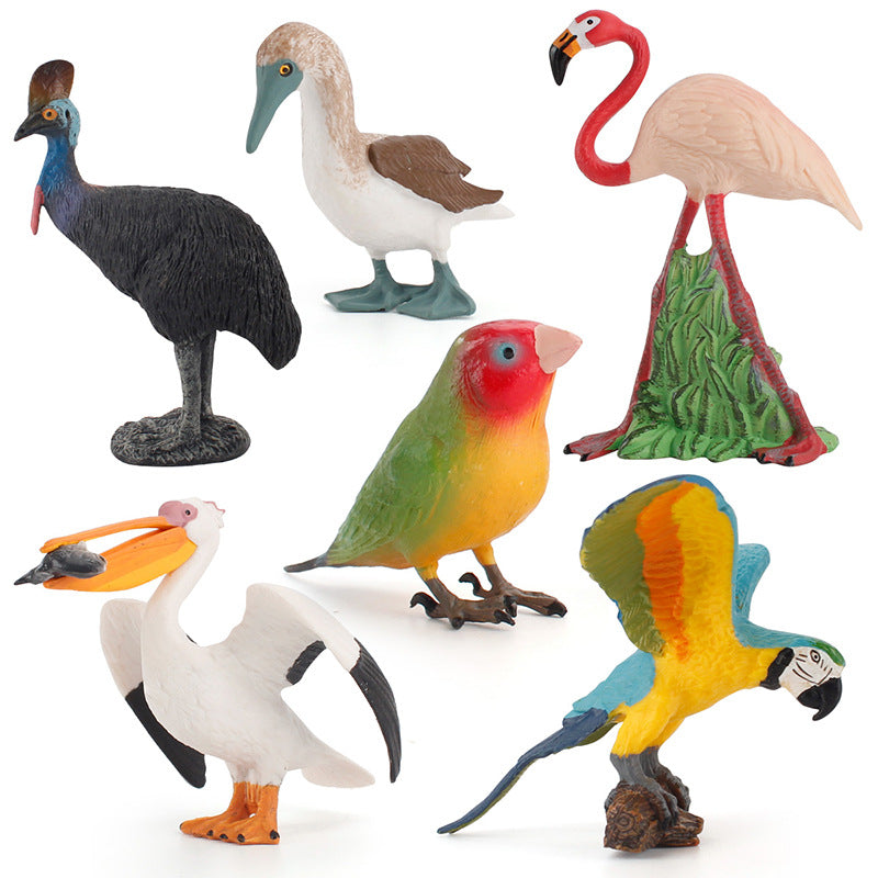 Simulated Real Wild Animal Bird Model, Diamond Parrot, Flamingo, Bird, Bird, 9-Piece Figure Set