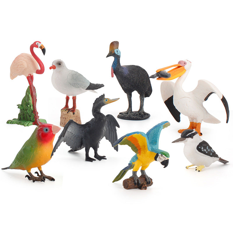 Simulated Real Wild Animal Bird Model, Diamond Parrot, Flamingo, Bird, Bird, 9-Piece Figure Set