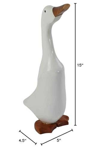 Bare Decor Albert The Duck, Hand Carved And Painted White, Bamboo Root Figurine, 15''