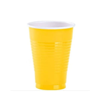 Amscan Premium Yellow Sunshine Plastic Cups (18 Oz) 50 Count - Stackable, Heavy-Duty & Eco-Friendly Party Drinkware, Vibrant Color & Ultimate Durability