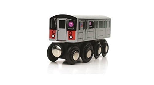 MUNI PALS Wooden Railway NYC Subway Car 7 - Red, 5.25" x 2" x 1.25", Model 011107, Quality Wood Construction