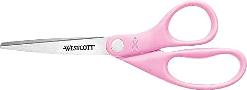 Westcott 15387 Pink Ribbon Stainless Steel Scissors with BCA Pin- 8 in. - Pink