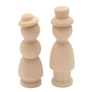 Wooden Peg Doll Crafts Diy Hand Painting Graffiti Kids Toy Decor Set Of 2