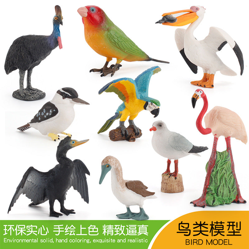 Simulated Real Wild Animal Bird Model, Diamond Parrot, Flamingo, Bird, Bird, 9-Piece Figure Set