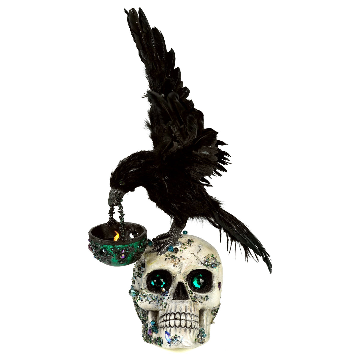 Watchful Crow with Tea Light Lantern | Halloween Decor | Katherine's Collection
