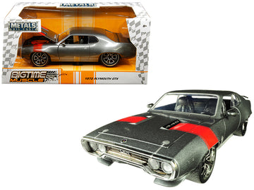 1972 Plymouth Gtx 440 Metallic Gray With Red Stripe ''Bigtime Muscle'' 1/24 Diecast Model Car By Jada