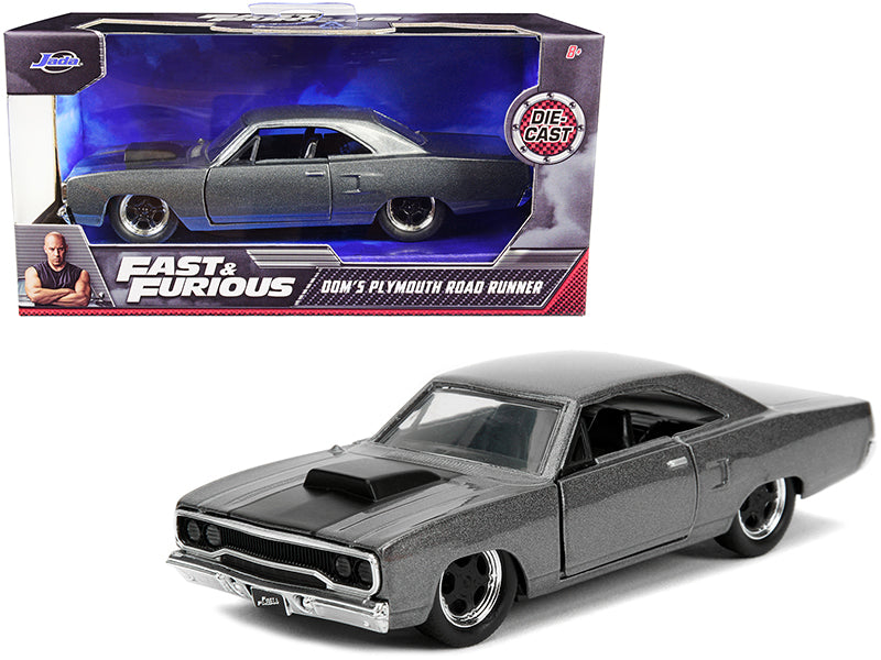 Dom'S Plymouth Road Runner Dark Gray Metallic With Matt Black Stripe ''Fast & Furious'' Movie 1/32 Diecast Model Car By Jada