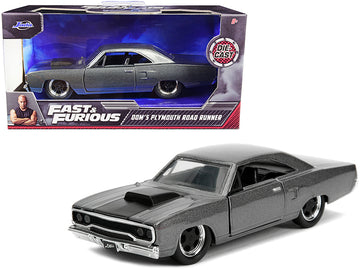 Dom'S Plymouth Road Runner Dark Gray Metallic With Matt Black Stripe ''Fast & Furious'' Movie 1/32 Diecast Model Car By Jada