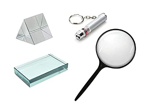Erh India Science Experiment Diy Kits 50 X 50 X 50 Mm Glass Prism, Glass Slab, Laser Light And 4 Inch Magnifier Glass For Diy Pr