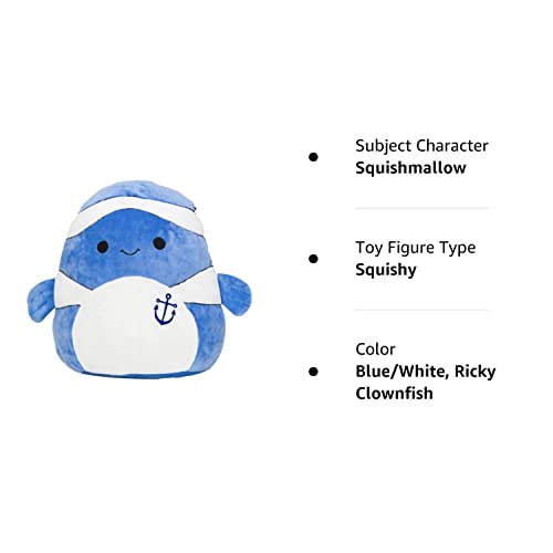 Squishmallow Official Kellytoy Collectible Sea Life Squad Squishy Soft Animals Ocean Fish Creatures (Blue/White, Ricky Clownfish, 8 Inch)