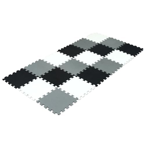 16 Tiles Baby Play Mat for Floor  EVA Foam Baby Floor Play Mat with 0.6 Inch Thick Interlocking Foam Tiles  Foam Floor Tiles for Baby  Toddlers and Kids (Gray-White- Black  16PCS)
