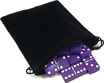 Marion Domino Double 6 Purple Tiles With Spinners, Jumbo Tournament Size In Black Elegant Velvet Bag