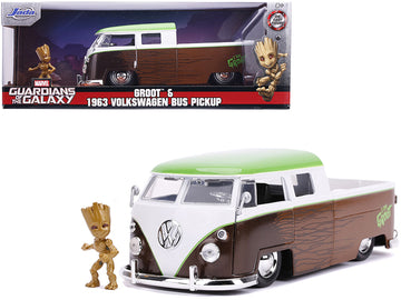 1963 Volkswagen Bus Pickup Truck With Groot Diecast Figurine ''Guardians Of The Galaxy'' ''Marvel'' Series 1/24 Diecast Model Ca
