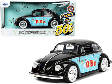 1959 Volkswagen Beetle Black With Graphics ''I Love The 50'S'' Series 1/24 Diecast Model Car By Jada