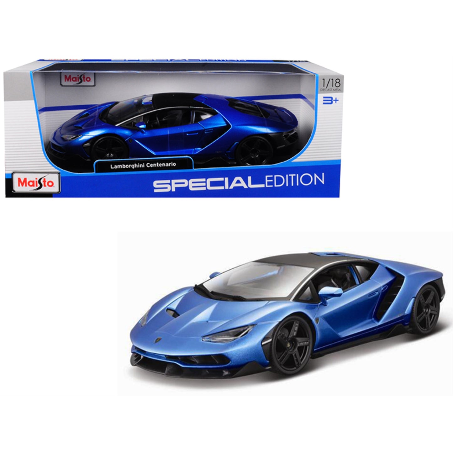 Lamborghini Centenario Blue Metallic with Black Top 1/18 Diecast Model Car by Maisto