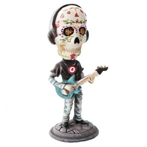7 Inch Day Of The Dead Bobblehead Electric Bass Player Figurine