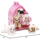 Plush Pink Dog House With Dogs - Five (5) Stuffed Animal Dogs In Pink Play Dog House Case