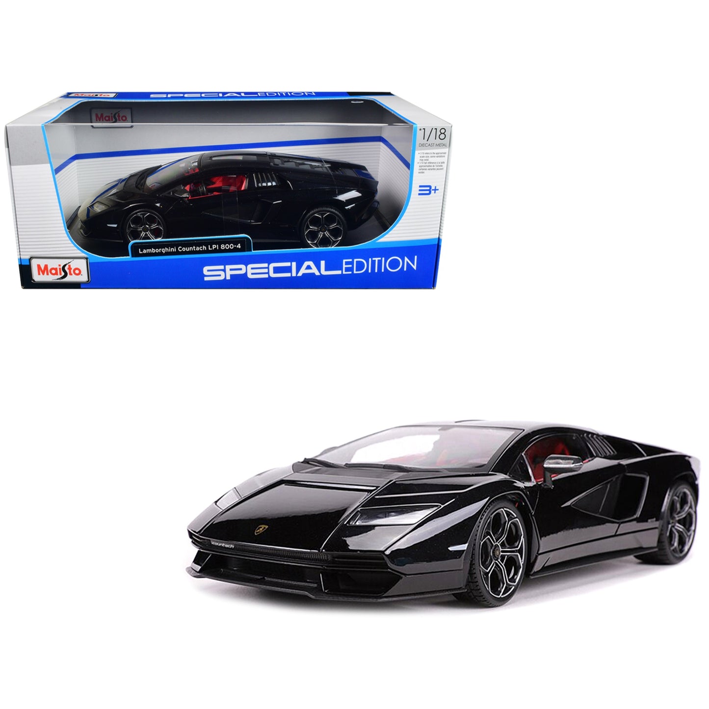 Lamborghini Countach Lpi 800-4 Black With Red Interior ''Special Edition'' 1/18 Diecast Model Car By Maisto