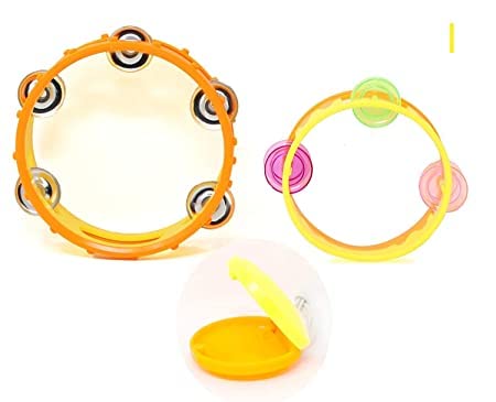 Dpn Racks 3 In 1 Kids Musical Dafli Toy Set , 6 Inch Handheld Tambourine Hand Bell Percussion Musical Toy For Kids  2 Pcs Tambo