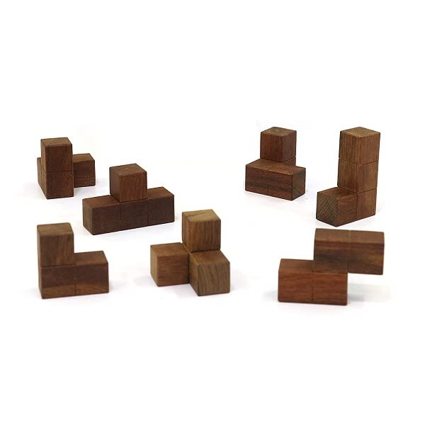 Wooden Cube Puzzle Holiday Puzzle Games (2.5 x 2.5 Inch, Brown Color)