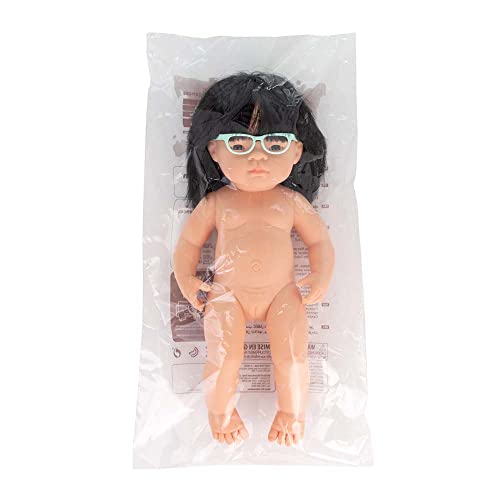 Miniland Doll 15'' Asian Girl With Glasses (Polybag) - Made In Spain, Anatomically Correct, Quality