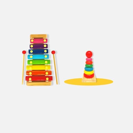 Subimouiq 2 In 1 Combo Set  EcoFriendly Xylophone 8 Node Big Size & Colorful Ring Stacker  Creative Play MultiColor Educatio
