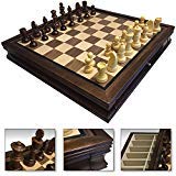 4 Less Co 19'' Large Deluxe Chess Board Game Set Box Inlaid Walnut Wood Pieces 1208M
