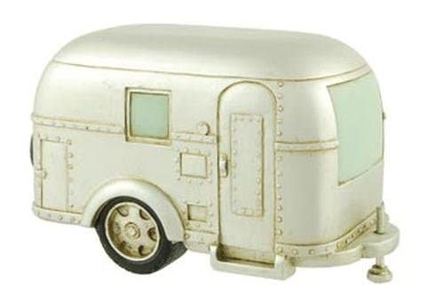 RV Collectibles Coin Bank, Silver Vintage Travel Trailer Camper, 6.5-inch