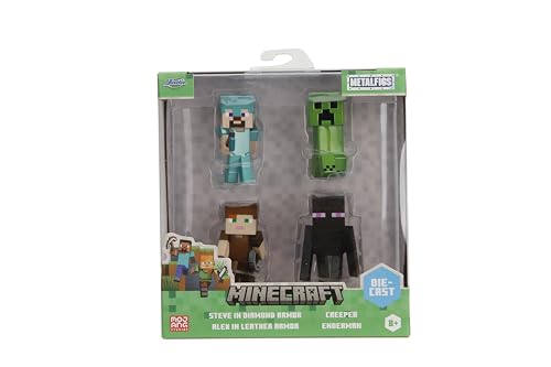 Jada Toys Minecraft MetalFigs 4-Pack - Includes Steve, Alex, Enderman, Creeper - 2.5" - Minecraft V3