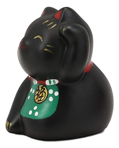 Ebros Japanese Good Luck And Fortune Charm Beckoning Cat Maneki Neko With Baby Bib Miniature Ceramic Figurine 2.5' Tall Welcoming Lucky Cats Symbol (Black Maneki Neko)