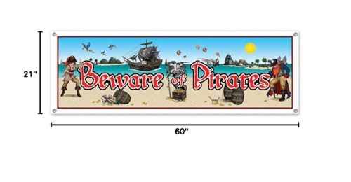 Beistle Party Decoration Beware Of Pirates Sign Banner 5' X 21'- Pack Of 12