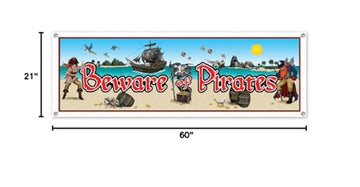 Beistle Party Decoration Beware Of Pirates Sign Banner 5' X 21'- Pack Of 12